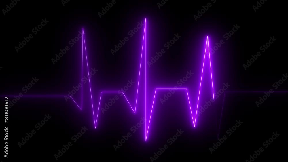 Neon Digital Heartbeat Plus Animation. Neon heartbeat on black isolated background Neon Digital Heartbeat Plus Animation. Neon heartbeat on black isolated background