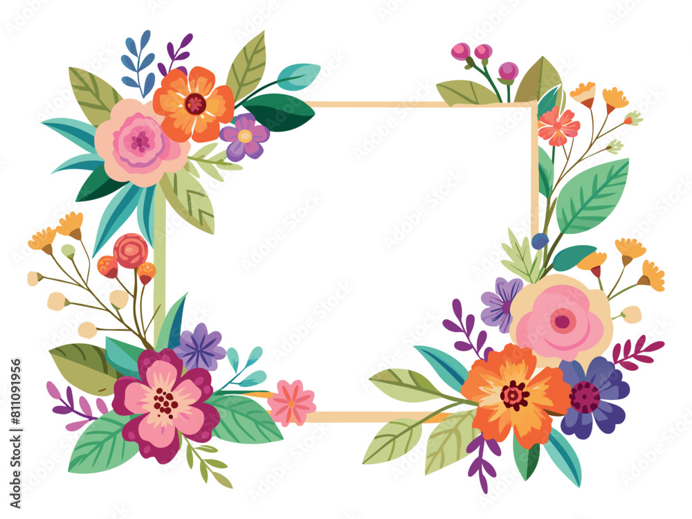 Wedding invitation colorful floral wreath frame spring flowers template 
