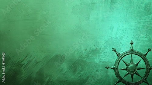 Silhouette of Dharma Wheel on Sage Green Background Symbolizing Tranquility and Spiritual Growth photo