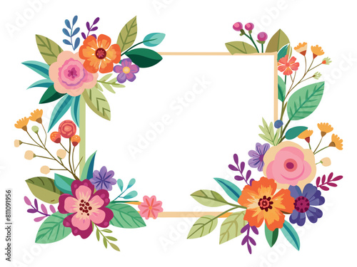 Wedding invitation colorful floral wreath frame spring flowers template 
