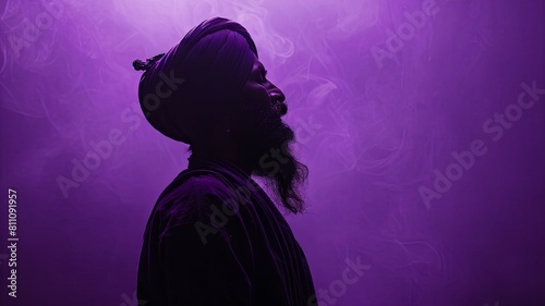 Sikh Holy Man Silhouette Basks in the Purple Hues of Tranquility