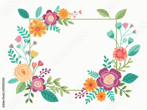 Wedding invitation colorful floral wreath frame spring flowers template 