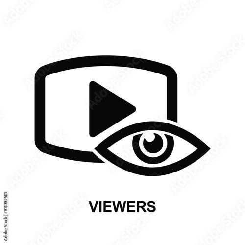 Viewers icon. Eye with video player icon isolated on background vector illustration.