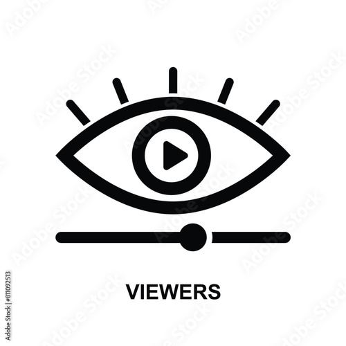 Viewers icon. Eye with video player icon isolated on background vector illustration.