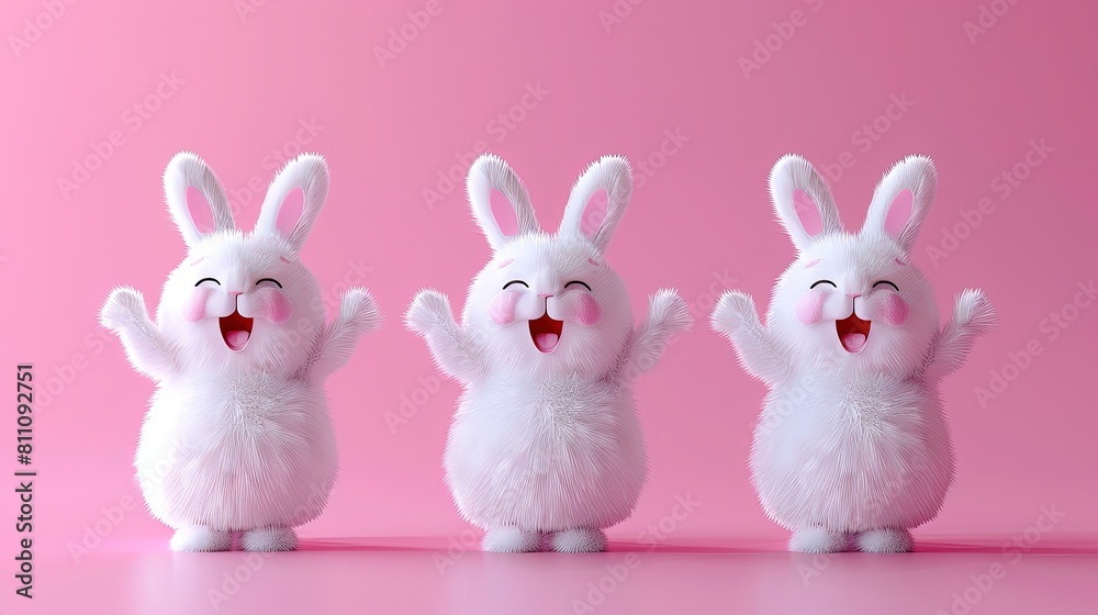 Obraz premium Adorable bunny 3d character full of infectious joy on pink background