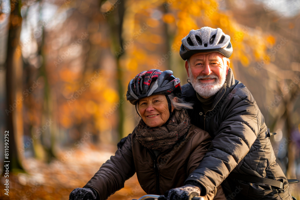 Energetic Seniors in Helmets and Gloves on a Bicycle
Energetic Seniors in Helmets and Gloves on a Bicycle