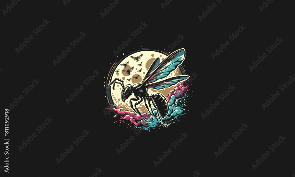 Fototapeta premium flying ant with wings on moon vector artwork design