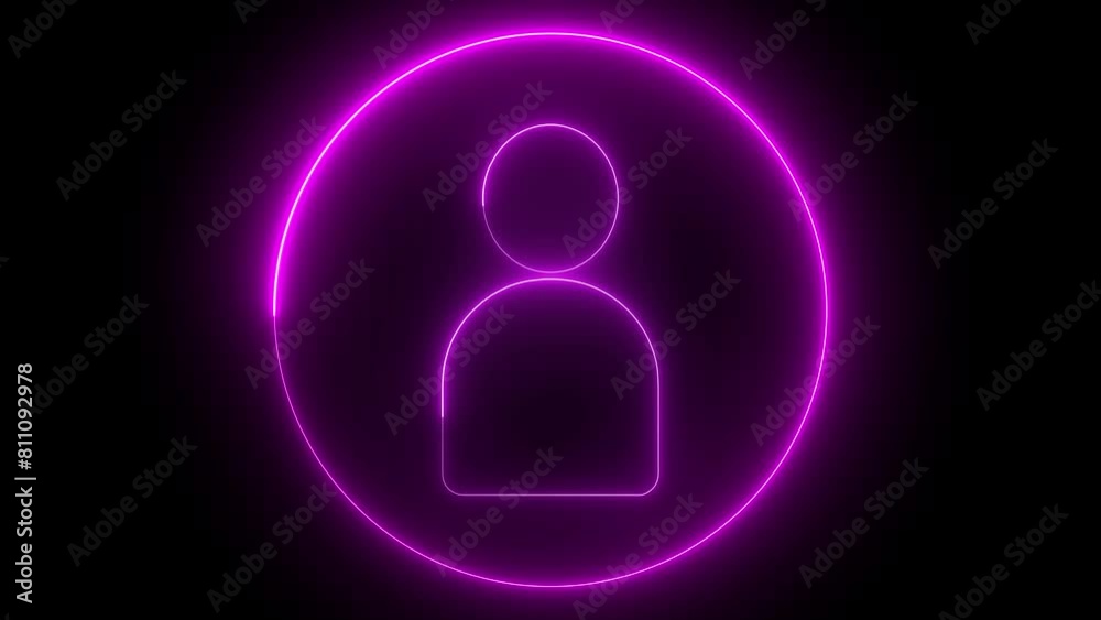 Glowing neon person sign, outline round avatar pictogram in vivid color. neon icon of user in flat style, person icon, user icon illustration. User profile login or