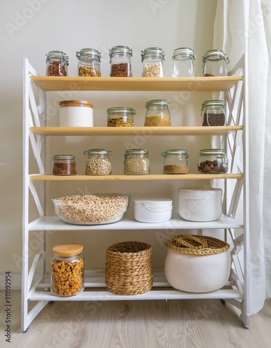 shelf in the store, Shelf and space for storing food in the house, organizing pantry space, home interior design