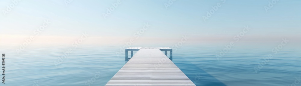 Minimalist summer pier, empty and stretching into calm waters