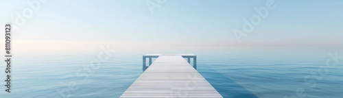 Minimalist summer pier, empty and stretching into calm waters
