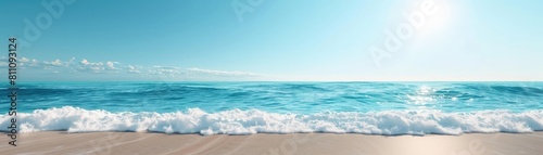 Summer beach with clear skies and sandy shores, ideal for copy space