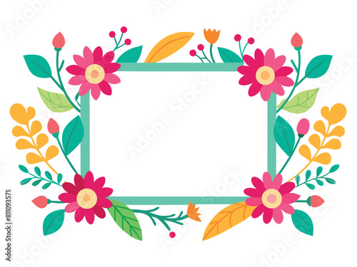 Wedding invitation colorful floral wreath frame spring flowers template 
