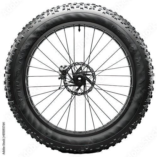 Bicycle wheel with spokes and rubber tire on white Background