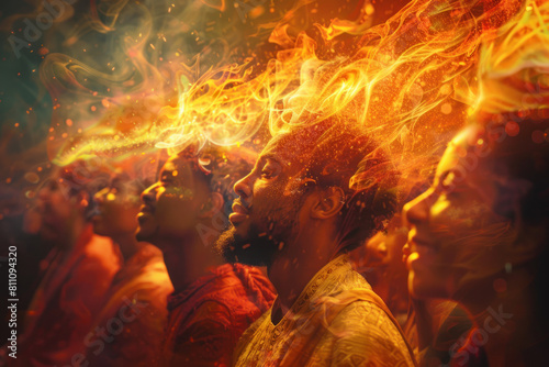 Flaming Tongues Descend Sceneeterangan, Pentecost a Christian holiday, the descent of the Holy Spirit.