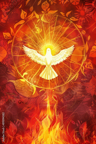Symbolic Church Banner Design, Pentecost a Christian holiday, the descent of the Holy Spirit.