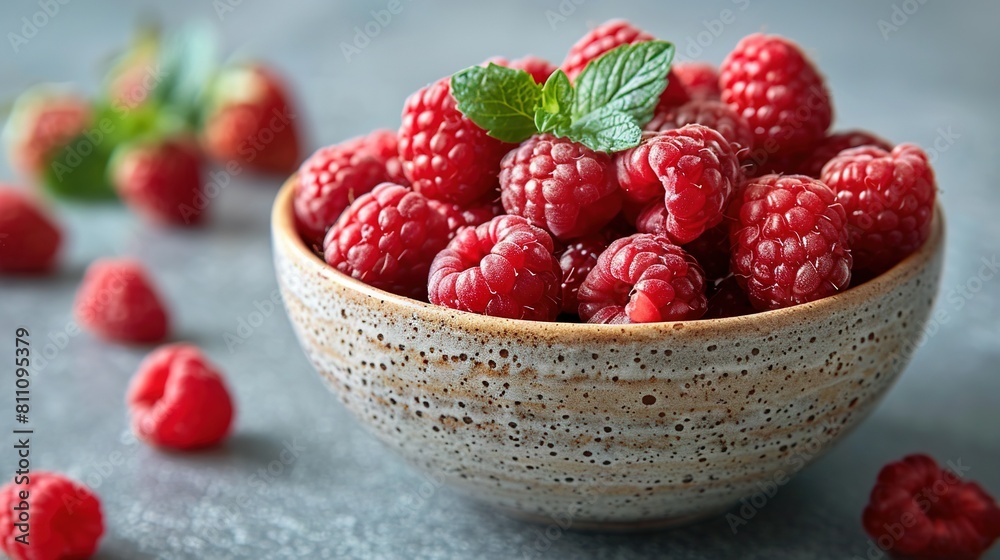 Close-up of a bowl filled with raspberries arranged on a table surface Close-up of a bowl filled with raspberries arranged on a table surface
