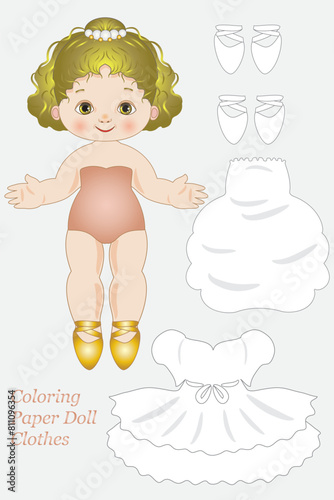 Paper doll with clothes to paint easy for children to cut out and play