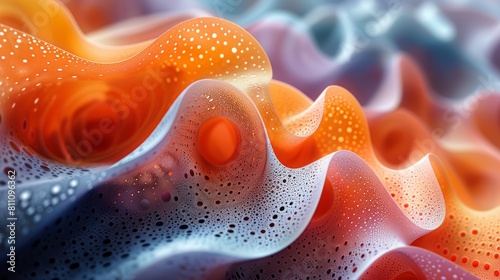 Fototapeta Naklejka Na Ścianę i Meble -  The image is an abstract painting with a blue and orange color scheme. It is reminiscent of a coral reef or other organic structure.