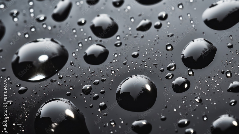 water drops on black dark glass, background, wallpaper, close-up