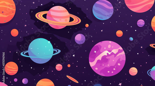 futuristic planets galactic space in flat style illustration wallpaper background