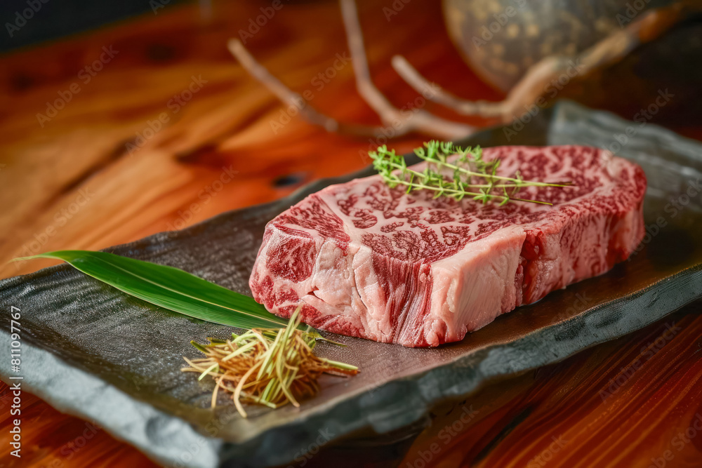 delicious piece of kobe wagyu meat, close-up delicious piece of kobe wagyu meat, close-up