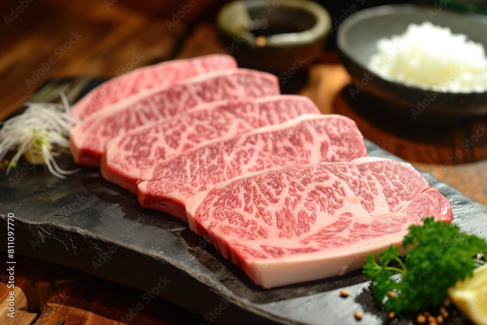delicious piece of kobe wagyu meat, close-up delicious piece of kobe wagyu meat, close-up