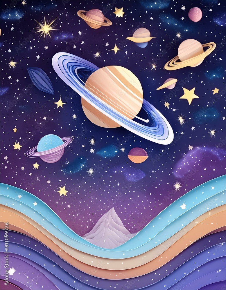 Fototapeta premium ゆるっと可愛いキラキラ宇宙