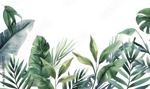 Fototapeta Naklejka Na Ścianę i Meble -  Watercolor frame with tropical leaves and jungle plants