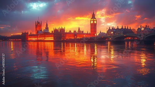 Stunning Sunset Over London's Iconic Houses of Parliament and Big Ben
