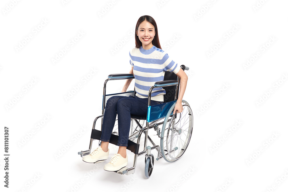 Beautiful young asian women with happy smiling in a wheelchair on white background, healthcare concept, accident, insurance, life insurance, wellness, hospital. Beautiful young asian women with happy smiling in a wheelchair on white background, healthcare concept, accident, insurance, life insurance, wellness, hospital.