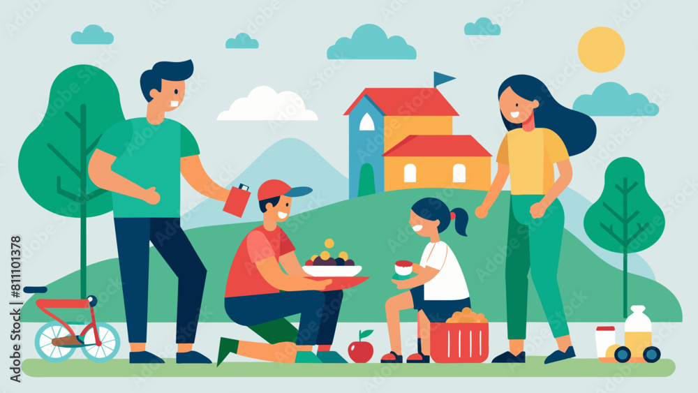lunch at home picnic cartoon vector illustration
