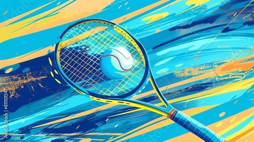 high quality tennis themed abstract illustration with tennis ball and tennis racket © Pekr