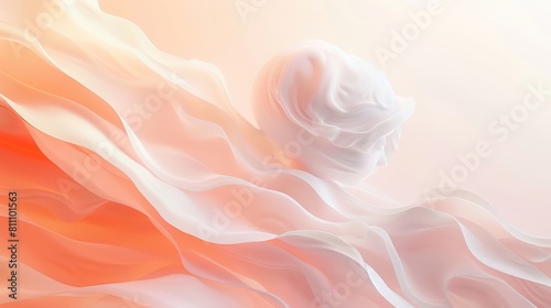 Elegant  minimalist artwork of a cloaked figure enveloped by flowing  cream-colored abstract forms.