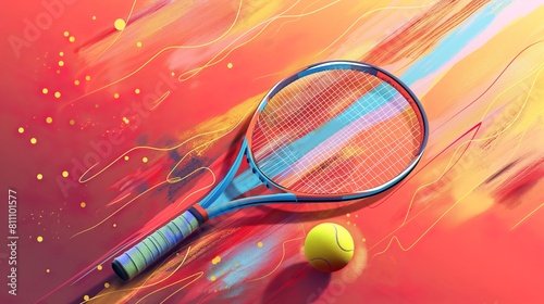 high quality tennis themed abstract illustration with tennis ball and tennis racket