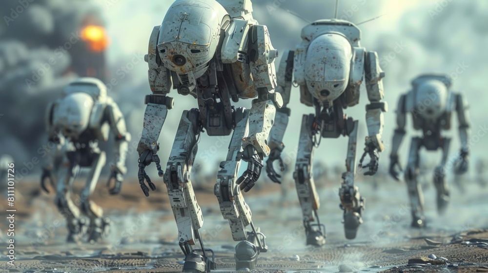 walking military robots. invasion of military robots. Dramatic apocalypse super realistic concept. Future. 3d rendering Generative AI, walking military robots. invasion of military robots. Dramatic apocalypse super realistic concept. Future. 3d rendering Generative AI,