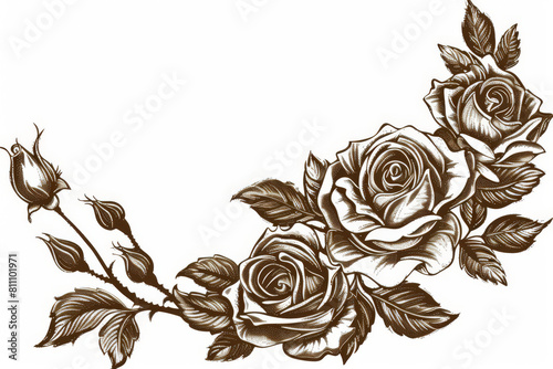 Intricately detailed vintage illustration featuring roses, symbolizing heartfelt condolences and sympathy in times of mourning and loss photo