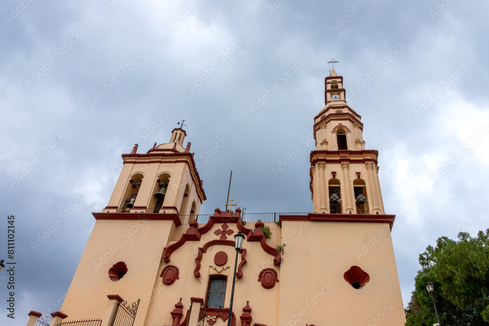 Fototapeta premium Baroque style church in Mexico, church towers, 