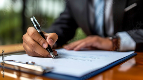 Businessman or lawyer signing contract, mortgage or investment professional document agreement