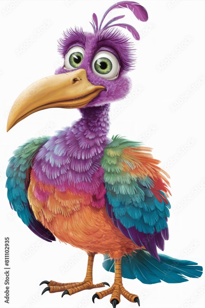 Colorful Cartoon Dodo Bird with Bright Purple Feathers and Large Beak. Colorful Cartoon Dodo Bird with Bright Purple Feathers and Large Beak.