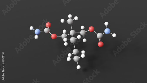 meprobamate molecular structure, anxiolytics, ball and stick 3d model, structural chemical formula with colored atoms photo