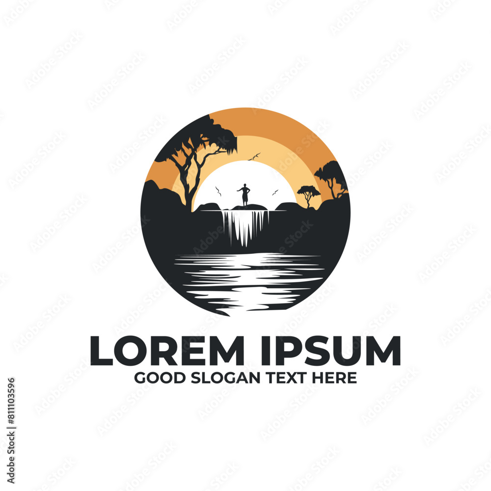 Outdoor logo design, waterfall logo illustration, lake logo outdoor, badge emblem outdoor style logo Outdoor logo design, waterfall logo illustration, lake logo outdoor, badge emblem outdoor style logo