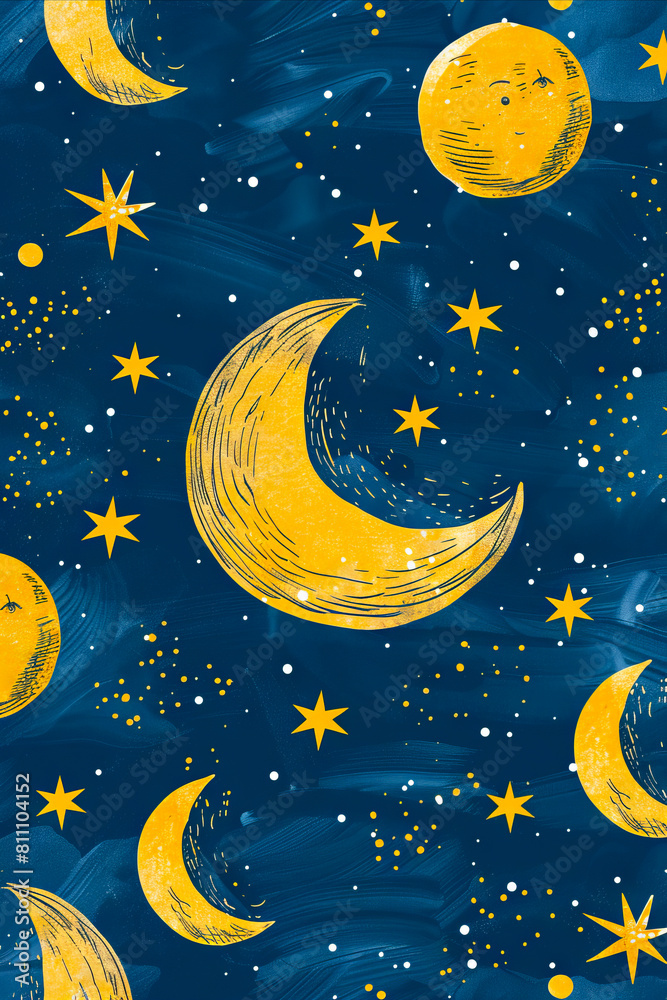 A seamless pattern with stars and moons. A seamless pattern with stars and moons.