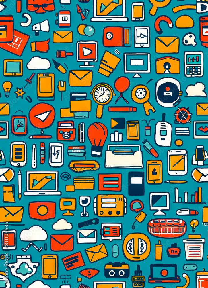 A seamless pattern with many different icons. A seamless pattern with many different icons.