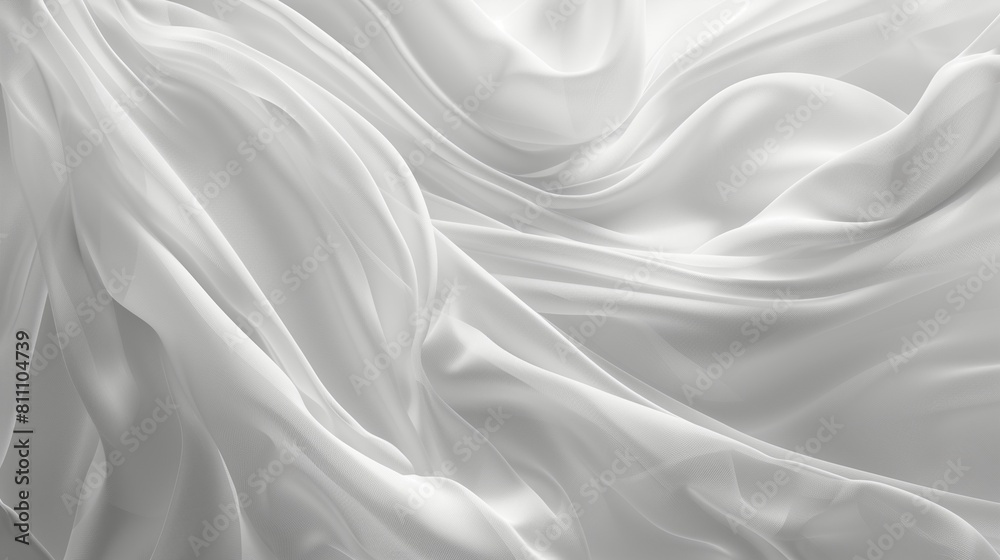 Fototapeta premium Elegant White Satin Fabric Texture Flowing in Soft Waves, Perfect for High-End Luxury Design Backgrounds or Textile Closeups 8K Wallpaper High-resolution