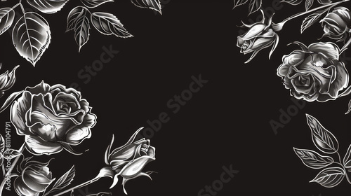 Elegant monochrome floral condolence background with roses for funeral sympathy card, memorial service stationery, and vintage timeless expressions of respect and honor photo