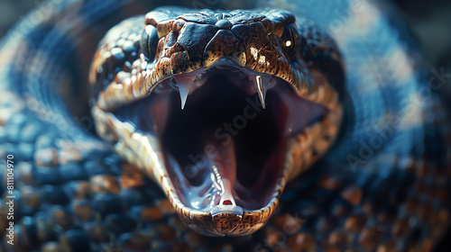 A venomous snake bares its fangs, ready to strike photo