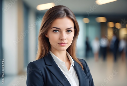 Portrait of a young beautiful cheerful charming woman white white teeth, smiling in office, meeting room. 