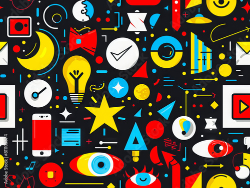 A seamless pattern with many different icons.