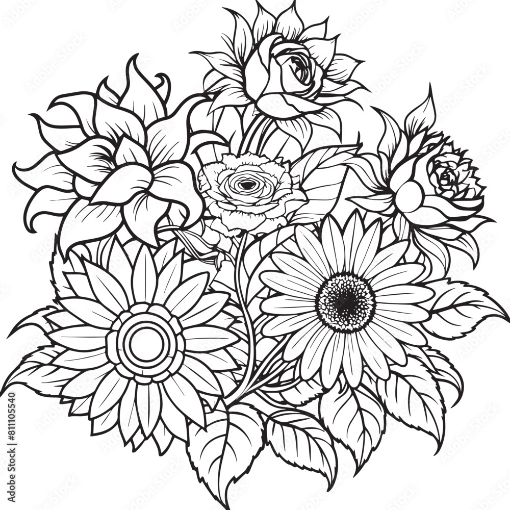 Floral pattern for coloring book. Black and white vector illustration.